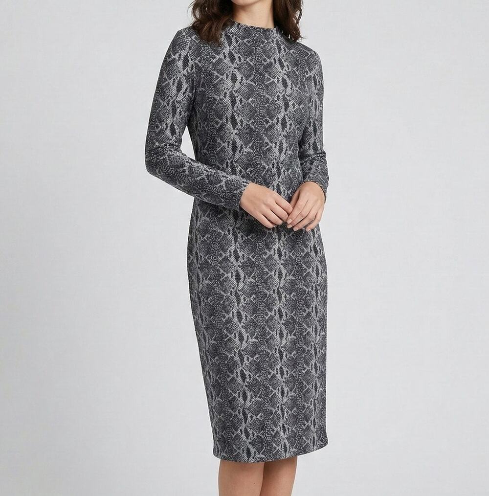 INC International Concepts 10 Dress Metallic Reptile Print Black